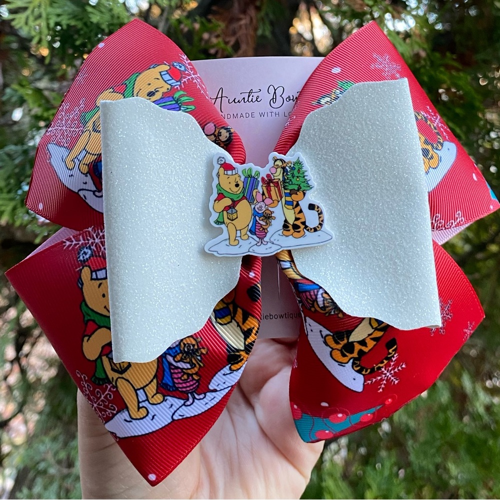 Christmas Winnie the Pooh and Friends Inspired Hair Bow